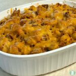 baked pasta with melted cheese in a casserole dish