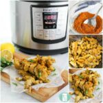 seasoned chicken chunks next to an Instant Pot