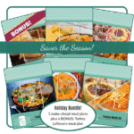 Savor the Season Holiday Bundle: Showing cover pages of six meal plans, plus text: Holiday Bundle! 5 make-ahead meal plans plus a BONUS: Turkey leftovers meal plan