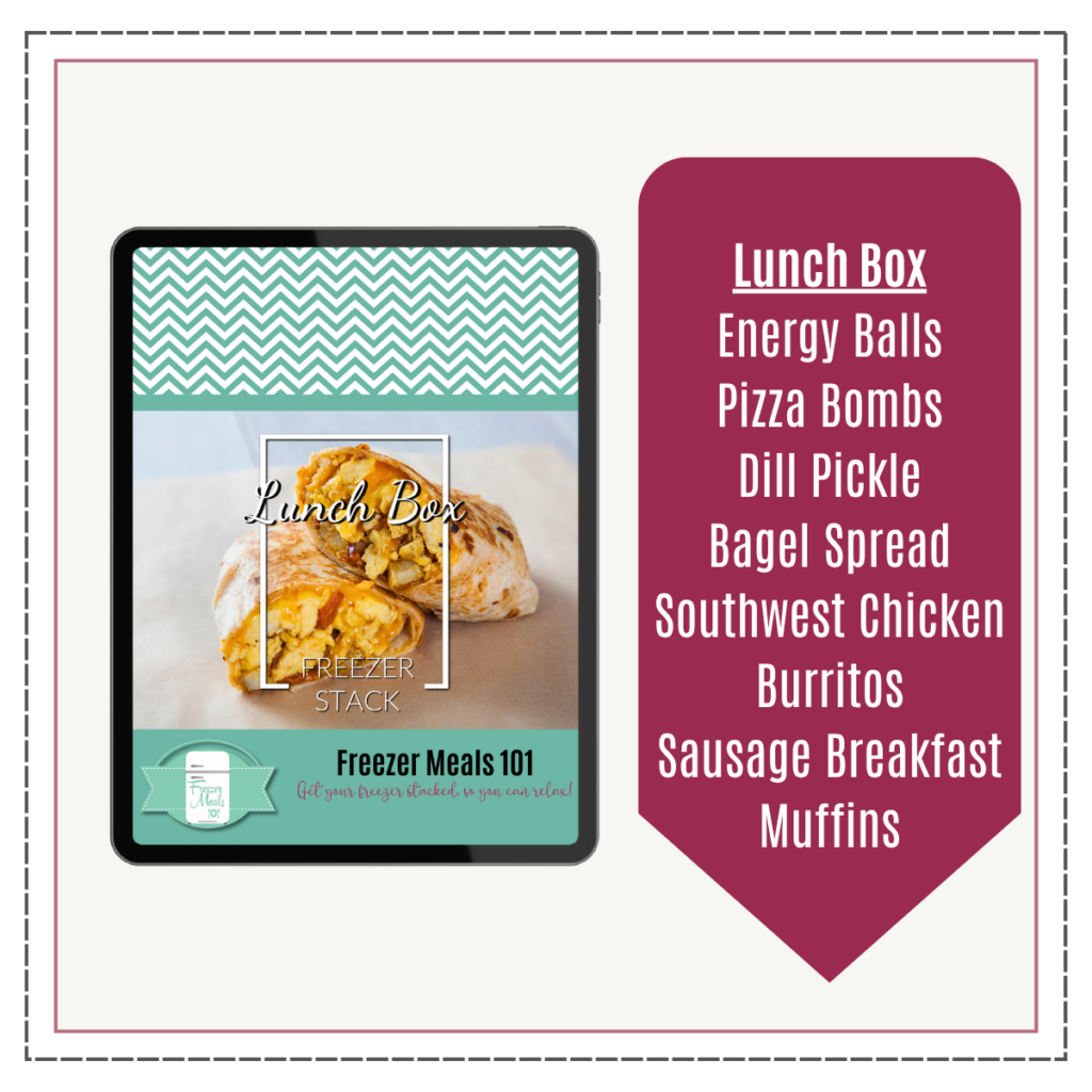 Lunch box freezer stack energy balls pizza bombs dill pickle bagel spread southwest chicken burritos sausage breakfast muffins